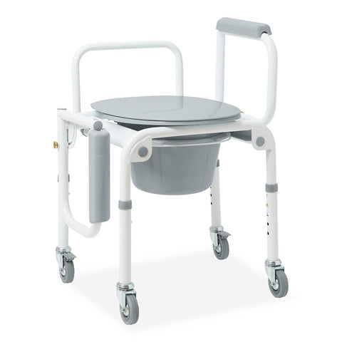 Medline Steel Drop-Arm Commode, Four Locking Casters, 350 lb Weight Capacity #G1-303DWX1