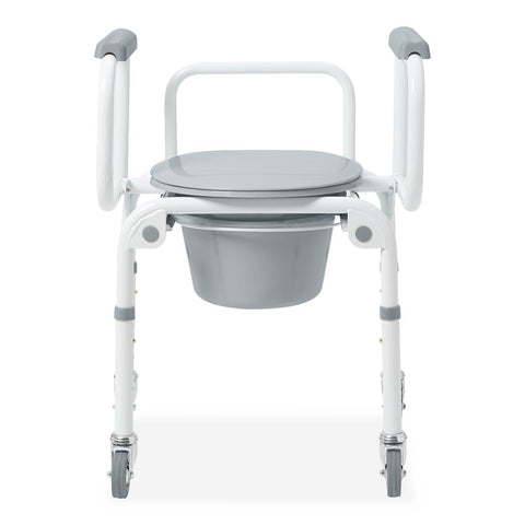Medline Steel Drop-Arm Commode, Four Locking Casters, 350 lb Weight Capacity #G1-303DWX1