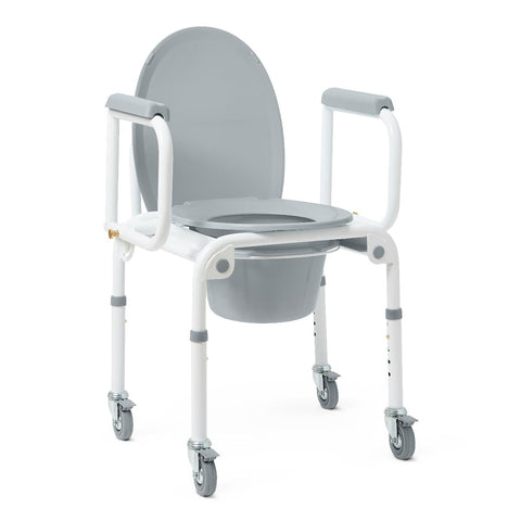 Medline Steel Drop-Arm Commode, Four Locking Casters, 350 lb Weight Capacity #G1-303DWX1