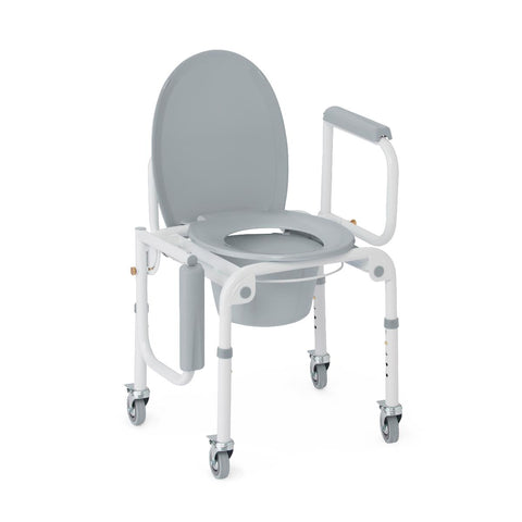Medline Steel Drop-Arm Commode, Four Locking Casters, 350 lb Weight Capacity #G1-303DWX1