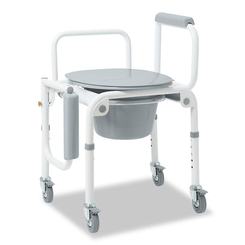 Medline Steel Drop-Arm Commode, Four Locking Casters, 350 lb Weight Capacity #G1-303DWX1