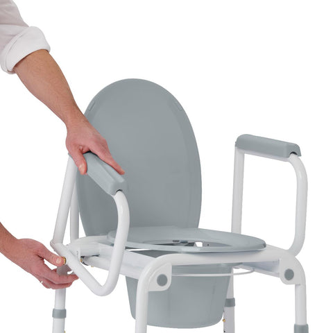 Medline Steel Drop-Arm Commode, Four Locking Casters, 350 lb Weight Capacity #G1-303DWX1
