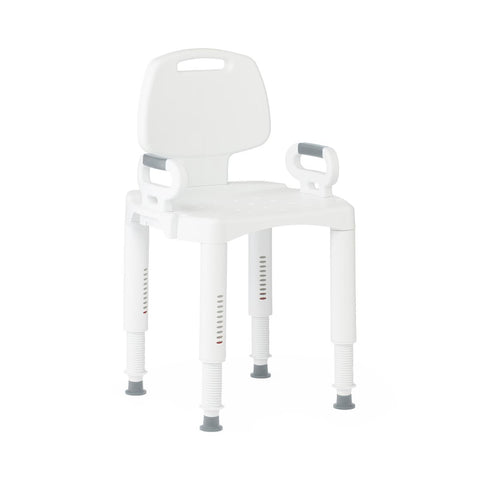 Medline Shower Chair with Backrest and Arms, 350 lb. Weight Capacity, Adjustable Legs, White Plastic, #G2-105RX1