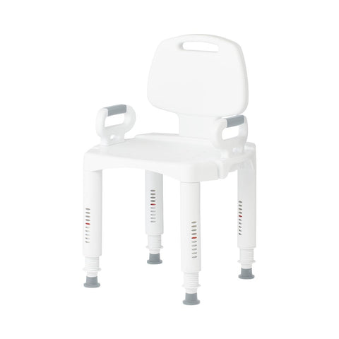 Medline Shower Chair with Backrest and Arms, 350 lb. Weight Capacity, Adjustable Legs, White Plastic, #G2-105RX1