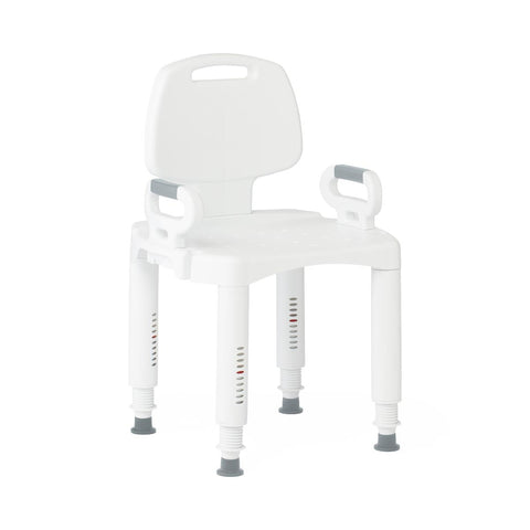Medline Shower Chair with Backrest and Arms, 350 lb. Weight Capacity, Adjustable Legs, White Plastic, #G2-105RX1