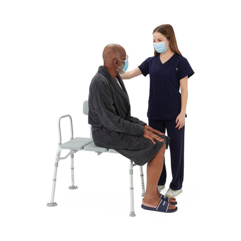 Medline Transfer Bench with Backrest and Pushbutton Height Adjustment, 400 lb. Capacity, #G3-100KBX1