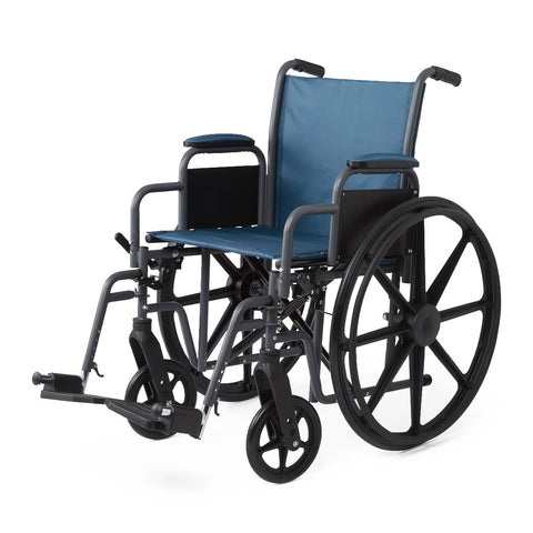 Medline K1 Basic Wheelchair with Desk-Length Arms, Swing-Away Footrests and Microban-Treated Touch Points, 18" Width, Teal #MDS806250EET
