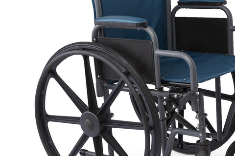 Medline K1 Basic Wheelchair with Desk-Length Arms, Swing-Away Footrests and Microban-Treated Touch Points, 18" Width, Teal #MDS806250EET