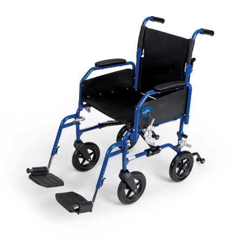Medline Hybrid 2 Transport Wheelchair with Removable Desk-Length Arms and Swing-Away Footrests, 300 lb. Weight Capacity, 18" Width  #MDS806250H2