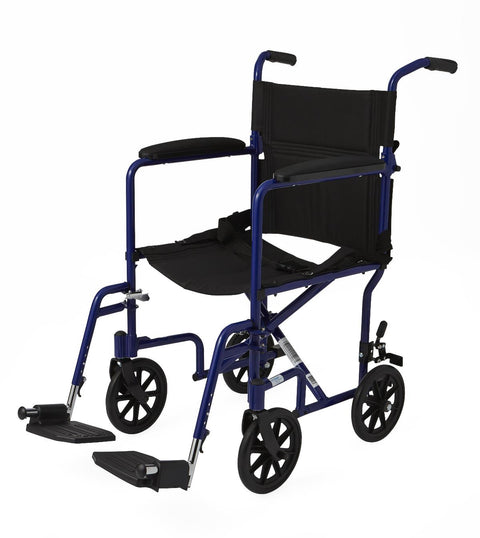 Medline Basic Aluminum Transport Chair with Permanent Full-Length Armrests, Detachable Footrests and 8" Wheels, 300 lb. Capacity, 19" W