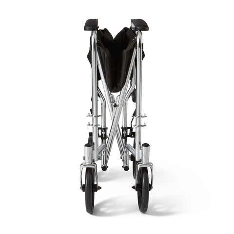 Medline Basic Steel Transport Chair with Permanent Full-Length Arms and Swing-Away Footrests, 300 lb. Capacity, 19" Wide, Chrome  #MDS808200