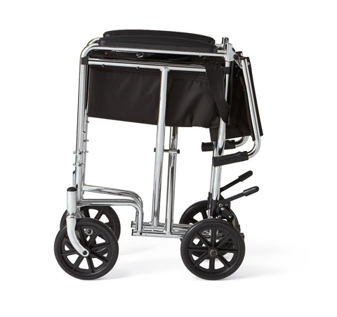 Medline Basic Steel Transport Chair with Permanent Full-Length Arms and Swing-Away Footrests, 300 lb. Capacity, 19" Wide, Chrome  #MDS808200