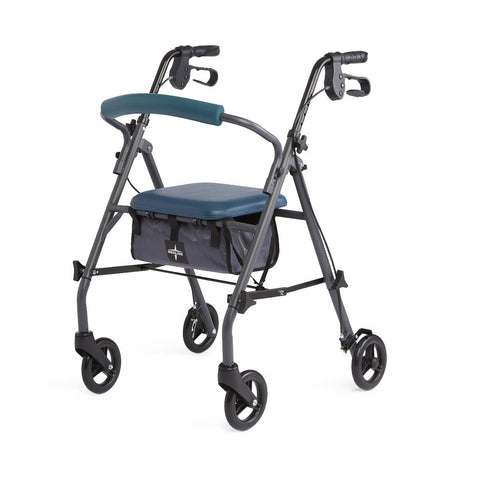 Medline Steel Rollator with 6" Wheels and Microban-Treated Touch Points and Seat, Knockdown, 1 EA
