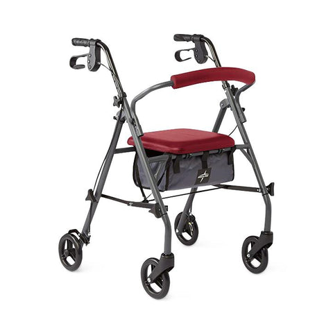 Medline Steel Rollator with 6" Wheels and Microban-Treated Touch Points and Seat, Knockdown, 1 EA
