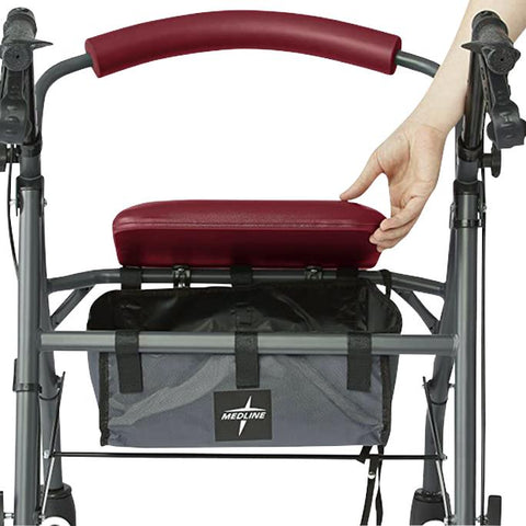 Medline Steel Rollator with 6" Wheels and Microban-Treated Touch Points and Seat, Knockdown, 1 EA
