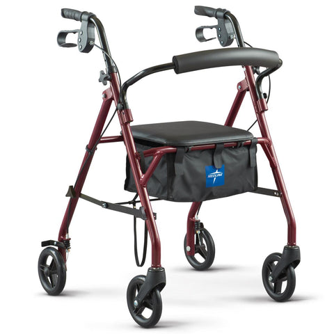 Medline Basic Steel Rollator with 6" Wheels, Burgundy, Knockdown, 1 EA #MDS86850ESKD