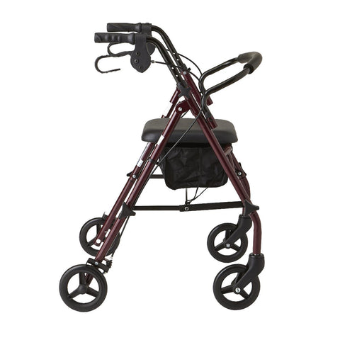 Medline Basic Steel Rollator with 6" Wheels, Burgundy, Knockdown, 1 EA #MDS86850ESKD