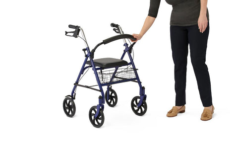 Medline Steel Rollator with 8" Wheels and Basket, Blue, Knockdown, 1 EA #MDS86860EBS8