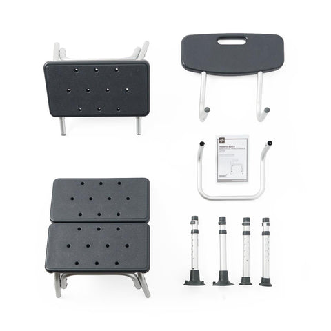Medline Knockdown Transfer Bench with Back and Microban Treatment, Gray, 350 lb. Capacity,  #MDS86960KDMGH