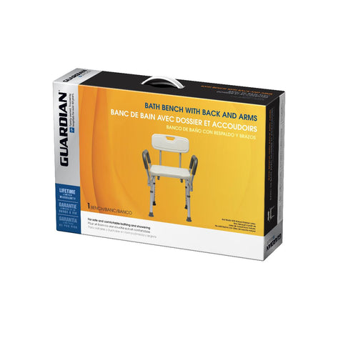 Medline Knockdown Shower Chair With Arms & Back, Aluminum, 350 lb Capacity, #MDS89745RAH