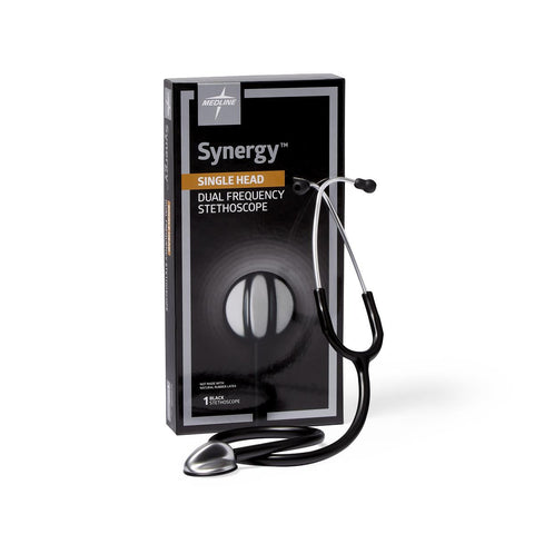 Medline Synergy Dual-Frequency Single-Head Stethoscope, Black