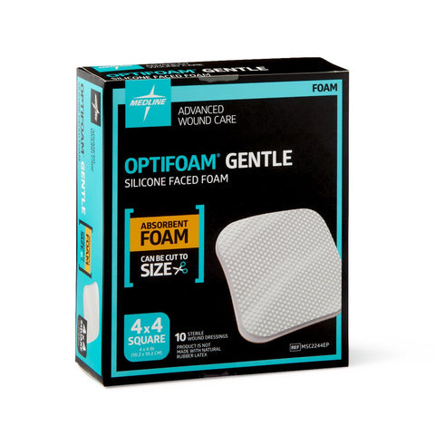 Medline Silicone Foam Dressing Optifoam Gentle 4 X 4 Inch Without Border Waterproof Backing Silicone Face Square Sterile #MSC2244EPZ
