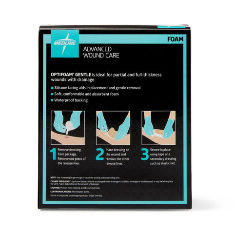 Medline Silicone Foam Dressing Optifoam Gentle 4 X 4 Inch Without Border Waterproof Backing Silicone Face Square Sterile #MSC2244EPZ