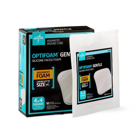 Medline Silicone Foam Dressing Optifoam Gentle 4 X 4 Inch Without Border Waterproof Backing Silicone Face Square Sterile #MSC2244EPZ