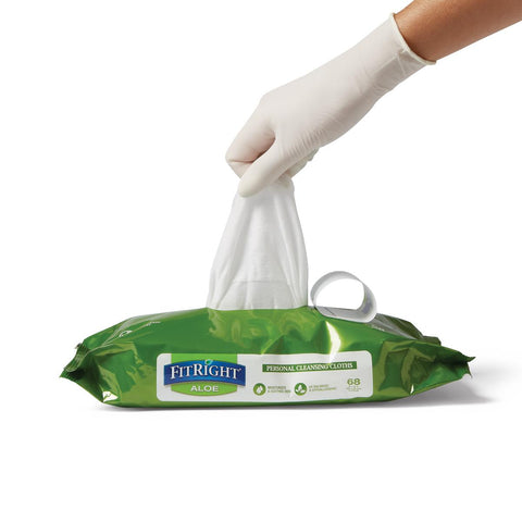 Medline FitRight Aloe Personal Cleansing Wipes, 8"x 10"