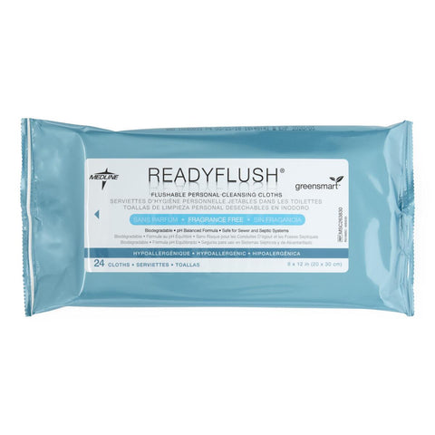 Medline ReadyFlush Flushable Wet Wipes, 8"x 10", 24/Pack