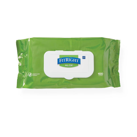 Medline FitRight Aloe Personal Cleansing Wipes, 8"x 10"
