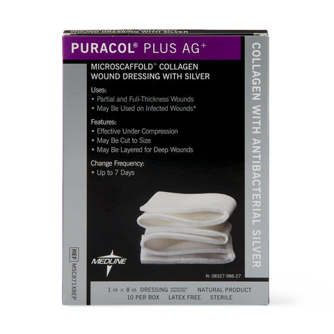 Puracol Plus Ag+ Collagen Wound Dressing with Silver, 1" x 8" Rope