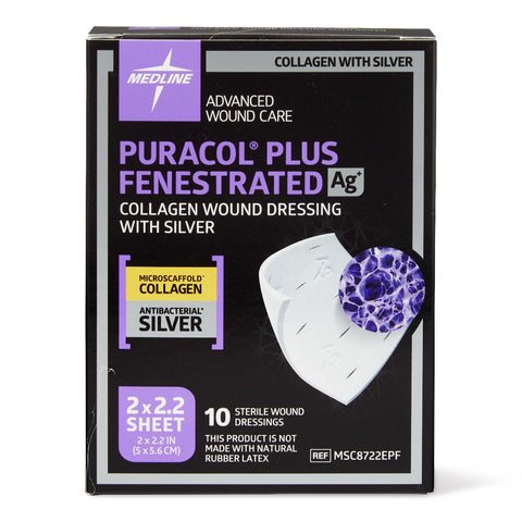 Puracol Plus Ag+ Collagen Wound Dressing with Silver, 2" x 2.25" Fenestrated