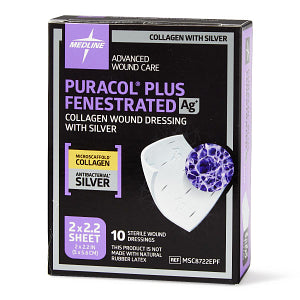 Puracol Plus Ag+ Collagen Wound Dressing with Silver, 2" x 2.25" Fenestrated