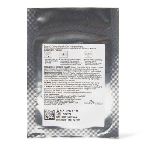 Puracol Plus Ag+ Collagen Wound Dressing with Silver, 2" x 2.25" inch