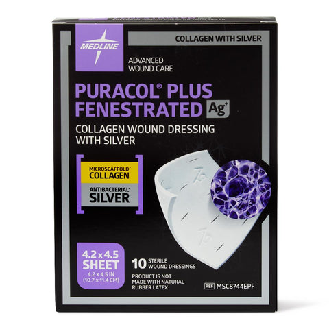 Puracol Plus Ag+ Collagen Wound Dressing with Silver, 4.25" x 4.5" Fenestrated