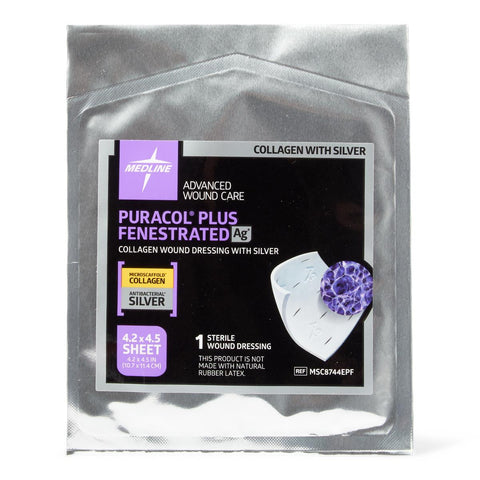 Puracol Plus Ag+ Collagen Wound Dressing with Silver, 4.25" x 4.5" Fenestrated