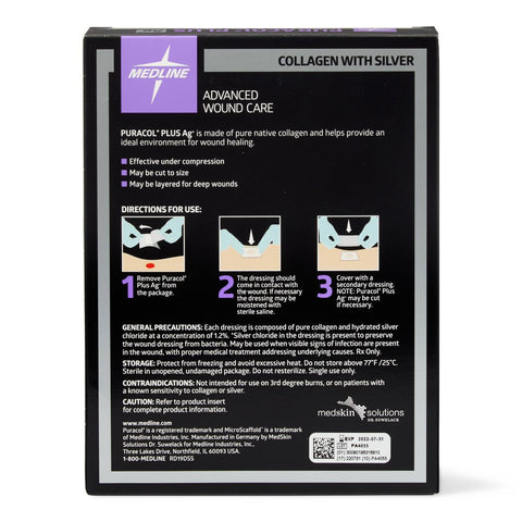 Puracol Plus Ag+ Collagen Wound Dressing with Silver, 4.25" x 4.5" inch