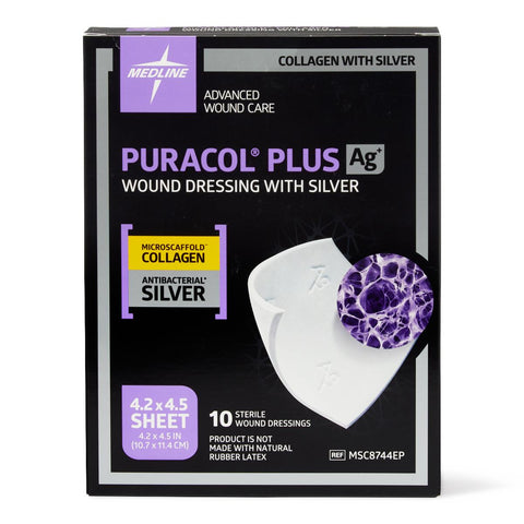 Puracol Plus Ag+ Collagen Wound Dressing with Silver, 4.25" x 4.5" inch