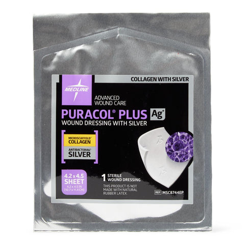 Puracol Plus Ag+ Collagen Wound Dressing with Silver, 4.25" x 4.5" inch