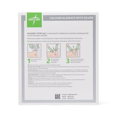 Maxorb Extra Ag+ CMC/Alginate Dressings, 4" x 4.75" inch