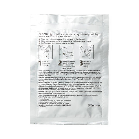 Medline Opticell Ag+ Silver Antibacterial Gelling Fiber Wound Dressing, 0.75" x 18", Reinforced