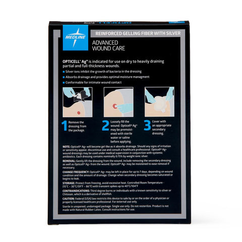 Medline Opticell Ag+ Silver Antibacterial Gelling Fiber Wound Dressing, 0.75" x 18", Reinforced