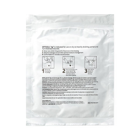 Opticell Ag+ Silver Antibacterial Gelling Fiber Wound Dressing, 4" x 5" inch