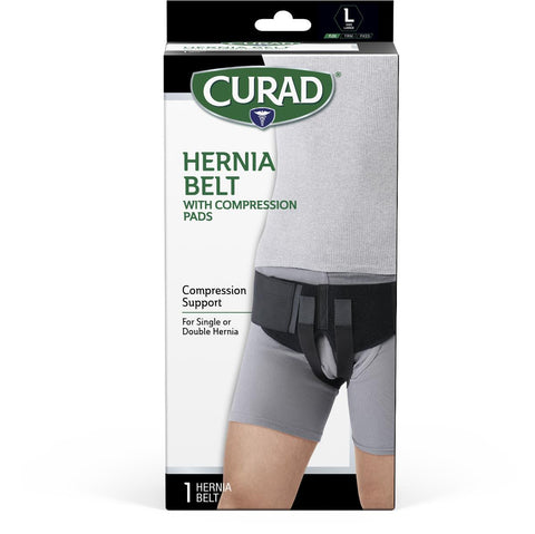 CURAD Hernia Belt with Removable Compression Pads, Hook-and-Loop Closure, Elastic, Black