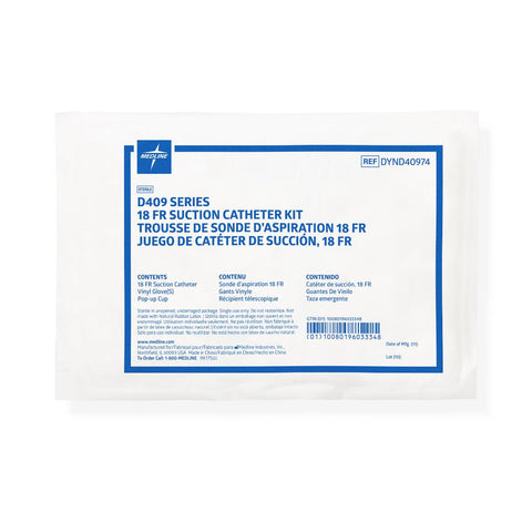 Medline Sterile Suction Catheter Kit with Pair of Gloves, Whistle Tip, Pop-Up Cup, 18 Fr #DYND40974