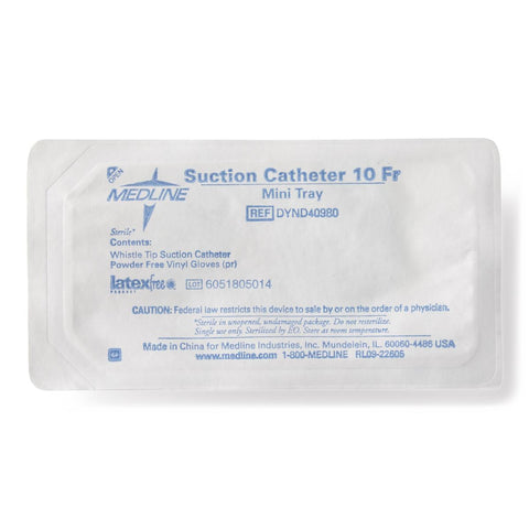 Medline Sterile Open Suction Catheter Mini Tray with Pair of Gloves, 10 Fr, Whistle Tip #DYND40980