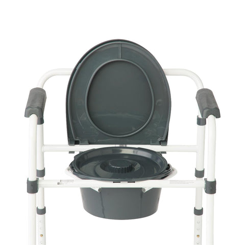 Medline Dark Grey 3-in-1 Folding Commode with Elongated Seat, Microban Treated #G1-200LMX1