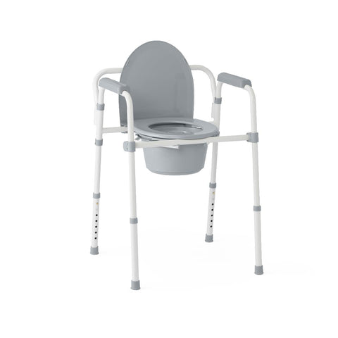 Medline Steel 3-in-1 Folding Commode, Includes Seat with Lid, Bucket, Armrests, and Splashguard  #G1-200X1