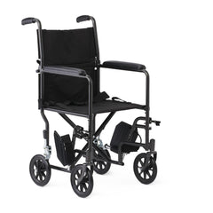 Medline Basic Steel Transport Chair with Permanent Full-Length Arms and Swing-Away Footrests, 250 lb. Capacity, 17